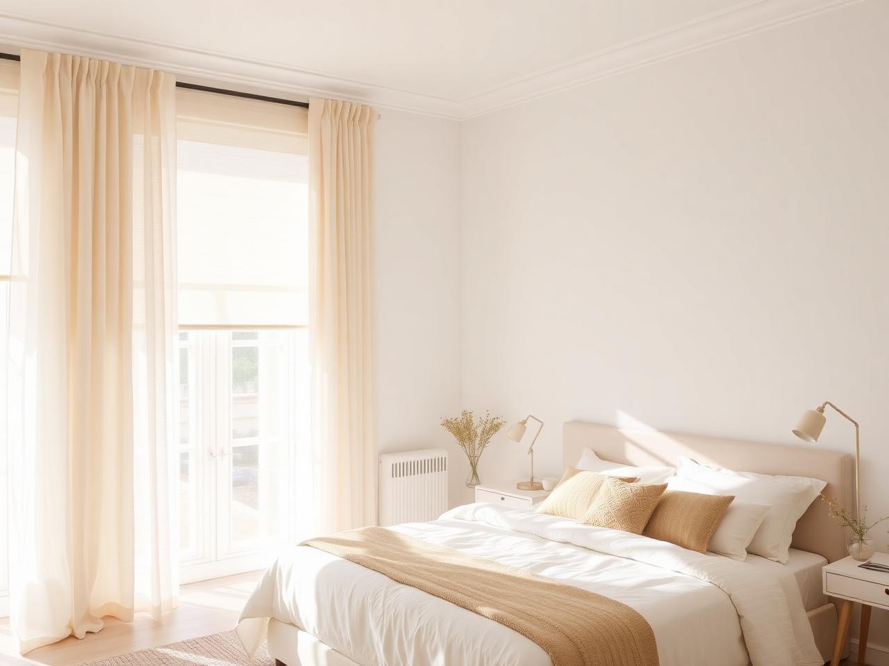 Dormitorio con estores y visillos
